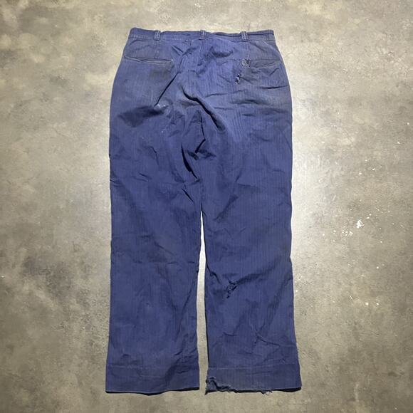 Vintage 40s Hart Blue HBT Striped Workwear Pants 36x32 - Picture 6 of 10